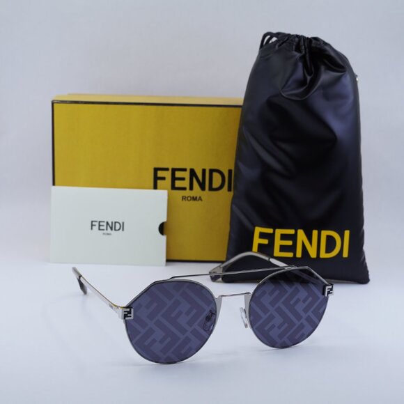 Fendi FE40060U 16X FENDI SKY Round Sunglasses - Silver/Blue with FF Pattern - Picture 4 of 9